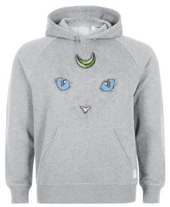 cat face and moon hoodie